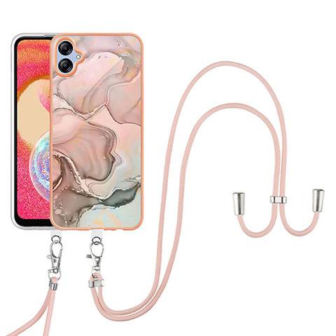 Coque Silicone Motif Fantaisie Souple Couleur Unie Etui Housse avec Laniere Strap YB7 pour Samsung Galaxy A04E Rose