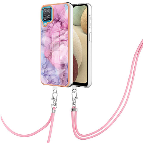 Coque Silicone Motif Fantaisie Souple Couleur Unie Etui Housse avec Laniere Strap YB7 pour Samsung Galaxy A12 5G Violet Clair