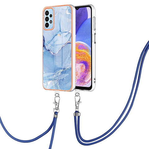 Coque Silicone Motif Fantaisie Souple Couleur Unie Etui Housse avec Laniere Strap YB7 pour Samsung Galaxy A13 4G Bleu