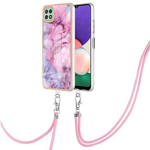 Coque Silicone Motif Fantaisie Souple Couleur Unie Etui Housse avec Laniere Strap YB7 pour Samsung Galaxy A22 5G Violet Clair