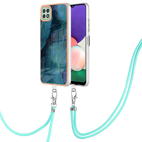 Coque Silicone Motif Fantaisie Souple Couleur Unie Etui Housse avec Laniere Strap YB7 pour Samsung Galaxy A22s 5G Vert