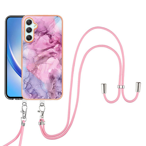 Coque Silicone Motif Fantaisie Souple Couleur Unie Etui Housse avec Laniere Strap YB7 pour Samsung Galaxy A24 4G Violet Clair