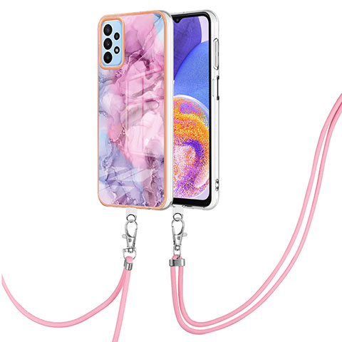 Coque Silicone Motif Fantaisie Souple Couleur Unie Etui Housse avec Laniere Strap YB7 pour Samsung Galaxy A32 5G Violet Clair