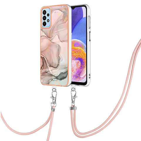 Coque Silicone Motif Fantaisie Souple Couleur Unie Etui Housse avec Laniere Strap YB7 pour Samsung Galaxy A52 4G Rose