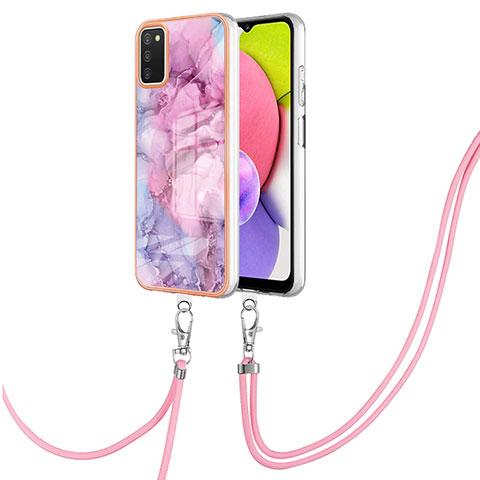 Coque Silicone Motif Fantaisie Souple Couleur Unie Etui Housse avec Laniere Strap YB7 pour Samsung Galaxy M02s Violet Clair