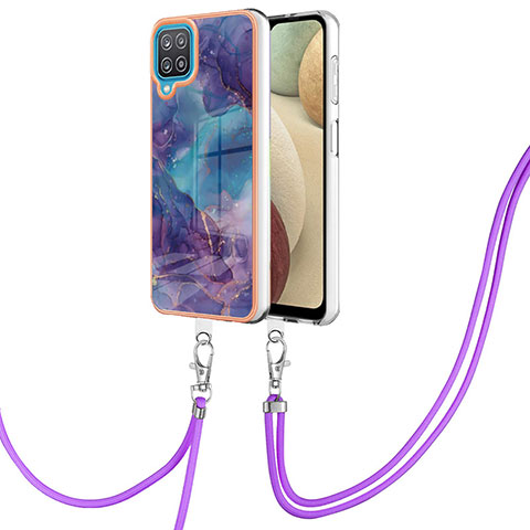 Coque Silicone Motif Fantaisie Souple Couleur Unie Etui Housse avec Laniere Strap YB7 pour Samsung Galaxy M12 Violet