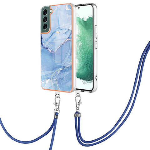 Coque Silicone Motif Fantaisie Souple Couleur Unie Etui Housse avec Laniere Strap YB7 pour Samsung Galaxy S22 5G Bleu