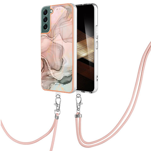Coque Silicone Motif Fantaisie Souple Couleur Unie Etui Housse avec Laniere Strap YB7 pour Samsung Galaxy S24 5G Rose
