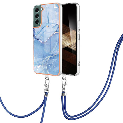 Coque Silicone Motif Fantaisie Souple Couleur Unie Etui Housse avec Laniere Strap YB7 pour Samsung Galaxy S24 Plus 5G Bleu