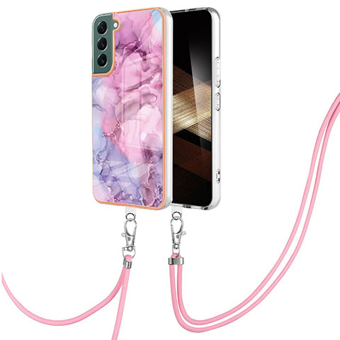 Coque Silicone Motif Fantaisie Souple Couleur Unie Etui Housse avec Laniere Strap YB7 pour Samsung Galaxy S24 Plus 5G Violet Clair