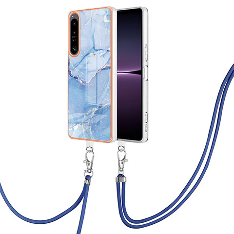 Coque Silicone Motif Fantaisie Souple Couleur Unie Etui Housse avec Laniere Strap YB7 pour Sony Xperia 1 IV Bleu