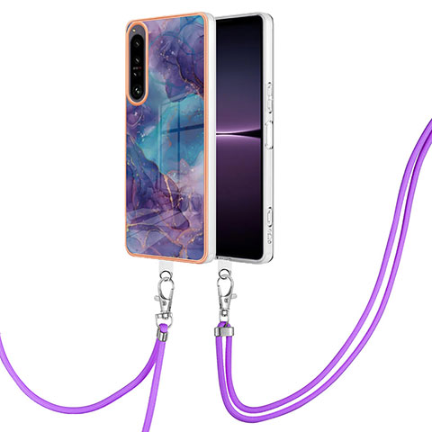 Coque Silicone Motif Fantaisie Souple Couleur Unie Etui Housse avec Laniere Strap YB7 pour Sony Xperia 1 IV Violet