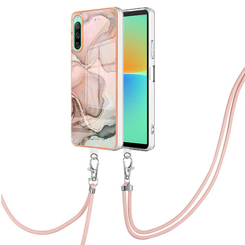 Coque Silicone Motif Fantaisie Souple Couleur Unie Etui Housse avec Laniere Strap YB7 pour Sony Xperia 10 IV Rose