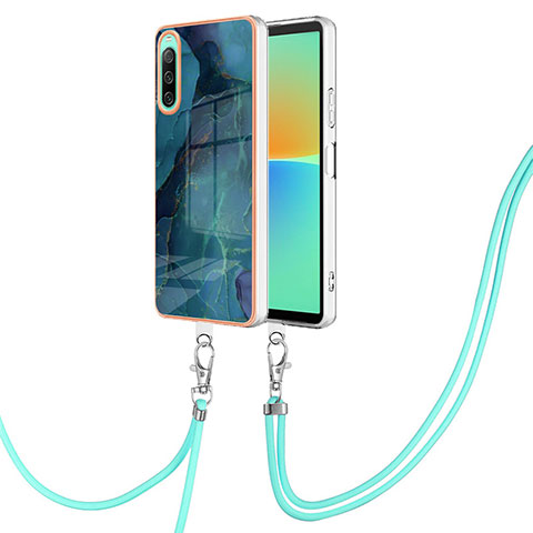 Coque Silicone Motif Fantaisie Souple Couleur Unie Etui Housse avec Laniere Strap YB7 pour Sony Xperia 10 IV Vert