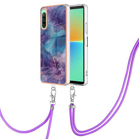 Coque Silicone Motif Fantaisie Souple Couleur Unie Etui Housse avec Laniere Strap YB7 pour Sony Xperia 10 IV Violet