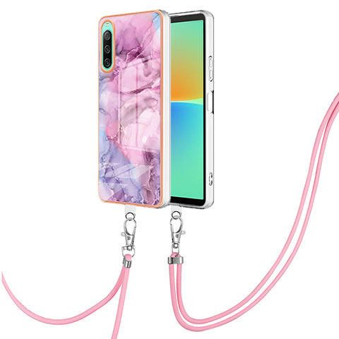 Coque Silicone Motif Fantaisie Souple Couleur Unie Etui Housse avec Laniere Strap YB7 pour Sony Xperia 10 IV Violet Clair