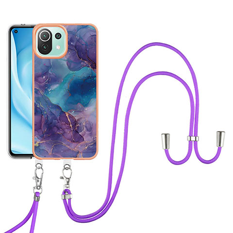 Coque Silicone Motif Fantaisie Souple Couleur Unie Etui Housse avec Laniere Strap YB7 pour Xiaomi Mi 11 Lite 4G Violet