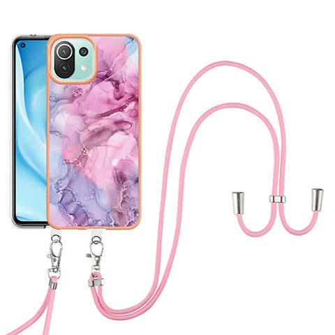 Coque Silicone Motif Fantaisie Souple Couleur Unie Etui Housse avec Laniere Strap YB7 pour Xiaomi Mi 11 Lite 5G NE Violet Clair