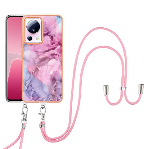 Coque Silicone Motif Fantaisie Souple Couleur Unie Etui Housse avec Laniere Strap YB7 pour Xiaomi Mi 13 Lite 5G Violet Clair