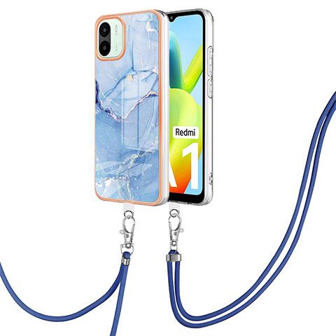 Coque Silicone Motif Fantaisie Souple Couleur Unie Etui Housse avec Laniere Strap YB7 pour Xiaomi Poco C50 Bleu