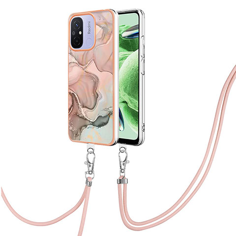 Coque Silicone Motif Fantaisie Souple Couleur Unie Etui Housse avec Laniere Strap YB7 pour Xiaomi Poco C55 Rose