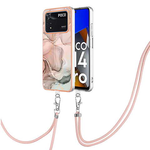 Coque Silicone Motif Fantaisie Souple Couleur Unie Etui Housse avec Laniere Strap YB7 pour Xiaomi Poco M4 Pro 4G Rose