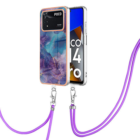 Coque Silicone Motif Fantaisie Souple Couleur Unie Etui Housse avec Laniere Strap YB7 pour Xiaomi Poco M4 Pro 4G Violet