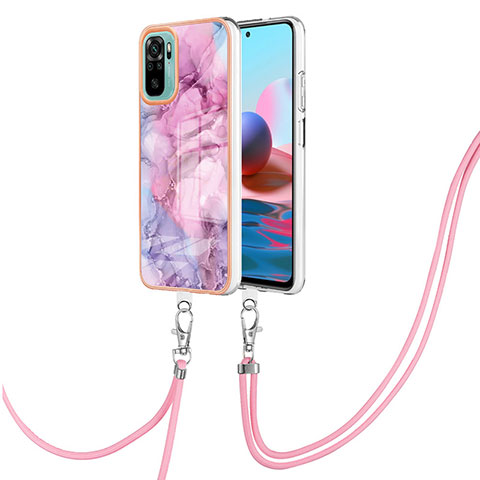 Coque Silicone Motif Fantaisie Souple Couleur Unie Etui Housse avec Laniere Strap YB7 pour Xiaomi Poco M5S Violet Clair