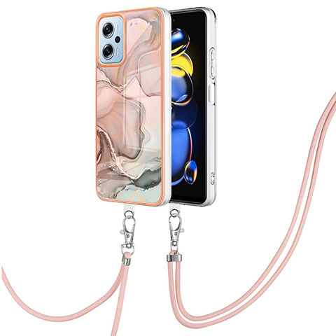 Coque Silicone Motif Fantaisie Souple Couleur Unie Etui Housse avec Laniere Strap YB7 pour Xiaomi Poco X4 GT 5G Rose