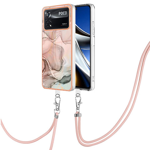 Coque Silicone Motif Fantaisie Souple Couleur Unie Etui Housse avec Laniere Strap YB7 pour Xiaomi Poco X4 Pro 5G Rose