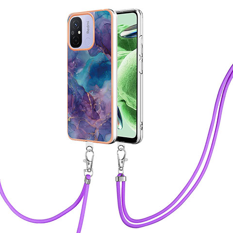 Coque Silicone Motif Fantaisie Souple Couleur Unie Etui Housse avec Laniere Strap YB7 pour Xiaomi Redmi 12C 4G Violet