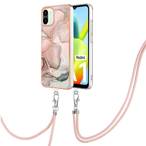 Coque Silicone Motif Fantaisie Souple Couleur Unie Etui Housse avec Laniere Strap YB7 pour Xiaomi Redmi A1 Rose