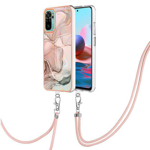 Coque Silicone Motif Fantaisie Souple Couleur Unie Etui Housse avec Laniere Strap YB7 pour Xiaomi Redmi Note 10 4G Rose