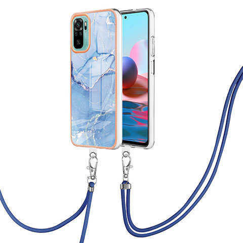 Coque Silicone Motif Fantaisie Souple Couleur Unie Etui Housse avec Laniere Strap YB7 pour Xiaomi Redmi Note 10S 4G Bleu