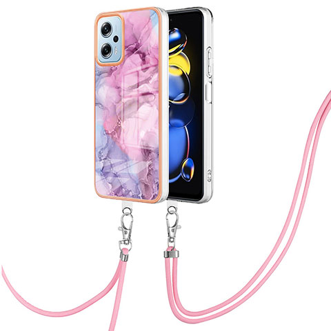 Coque Silicone Motif Fantaisie Souple Couleur Unie Etui Housse avec Laniere Strap YB7 pour Xiaomi Redmi Note 11 Pro+ Plus 5G Violet Clair