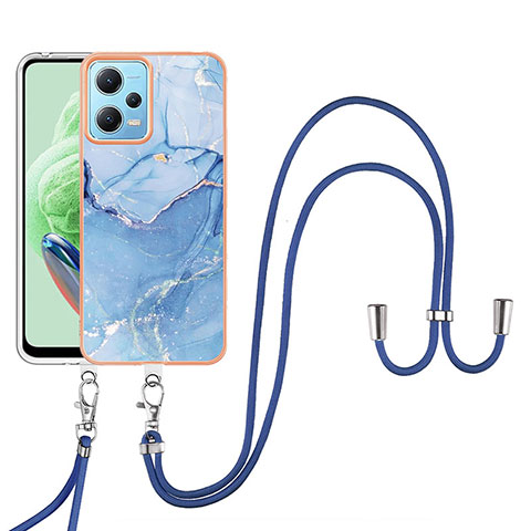 Coque Silicone Motif Fantaisie Souple Couleur Unie Etui Housse avec Laniere Strap YB7 pour Xiaomi Redmi Note 12 5G Bleu