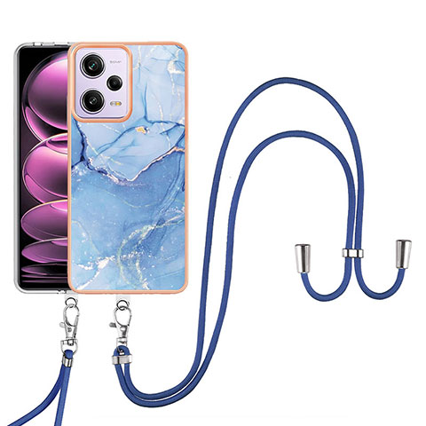 Coque Silicone Motif Fantaisie Souple Couleur Unie Etui Housse avec Laniere Strap YB7 pour Xiaomi Redmi Note 12 Pro 5G Bleu