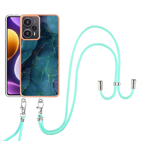 Coque Silicone Motif Fantaisie Souple Couleur Unie Etui Housse avec Laniere Strap YB7 pour Xiaomi Redmi Note 12 Turbo 5G Vert