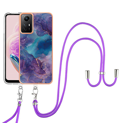 Coque Silicone Motif Fantaisie Souple Couleur Unie Etui Housse avec Laniere Strap YB7 pour Xiaomi Redmi Note 12S Violet