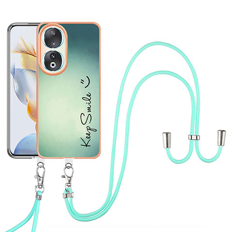 Coque Silicone Motif Fantaisie Souple Couleur Unie Etui Housse avec Laniere Strap YB8 pour Huawei Honor 90 5G Vert