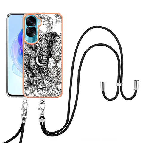 Coque Silicone Motif Fantaisie Souple Couleur Unie Etui Housse avec Laniere Strap YB8 pour Huawei Honor 90 Lite 5G Gris