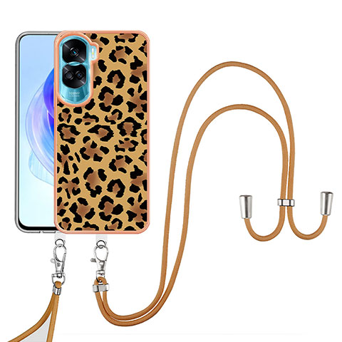 Coque Silicone Motif Fantaisie Souple Couleur Unie Etui Housse avec Laniere Strap YB8 pour Huawei Honor 90 Lite 5G Marron