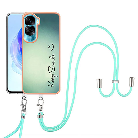 Coque Silicone Motif Fantaisie Souple Couleur Unie Etui Housse avec Laniere Strap YB8 pour Huawei Honor 90 Lite 5G Vert