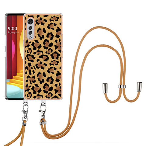 Coque Silicone Motif Fantaisie Souple Couleur Unie Etui Housse avec Laniere Strap YB8 pour LG Velvet 4G Marron