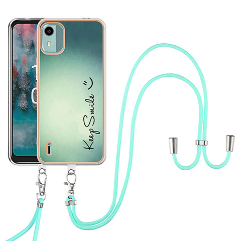 Coque Silicone Motif Fantaisie Souple Couleur Unie Etui Housse avec Laniere Strap YB8 pour Nokia C12 Vert