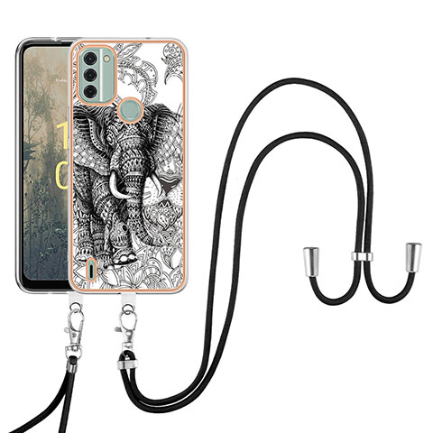 Coque Silicone Motif Fantaisie Souple Couleur Unie Etui Housse avec Laniere Strap YB8 pour Nokia C31 Gris