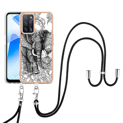 Coque Silicone Motif Fantaisie Souple Couleur Unie Etui Housse avec Laniere Strap YB8 pour Oppo A55 5G Gris