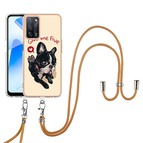 Coque Silicone Motif Fantaisie Souple Couleur Unie Etui Housse avec Laniere Strap YB8 pour Oppo A55 5G Kaki