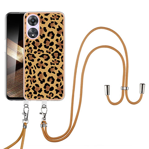 Coque Silicone Motif Fantaisie Souple Couleur Unie Etui Housse avec Laniere Strap YB8 pour Oppo A78 4G Marron