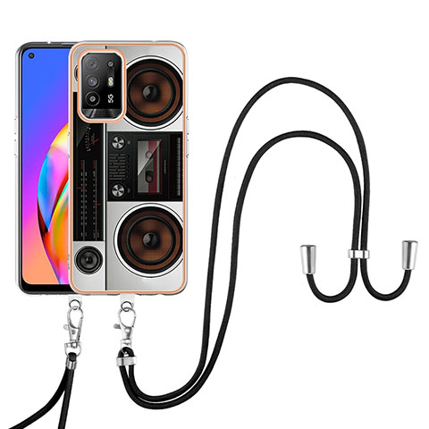 Coque Silicone Motif Fantaisie Souple Couleur Unie Etui Housse avec Laniere Strap YB8 pour Oppo A94 5G Colorful